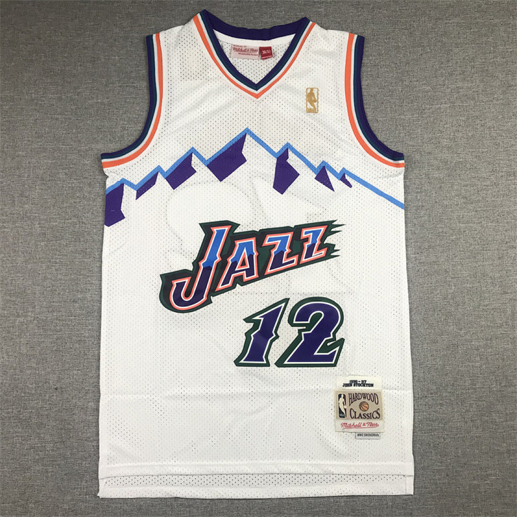 Utah Jazz John Stockton #12 Throwback 1996-97 White Embroidered Jersey