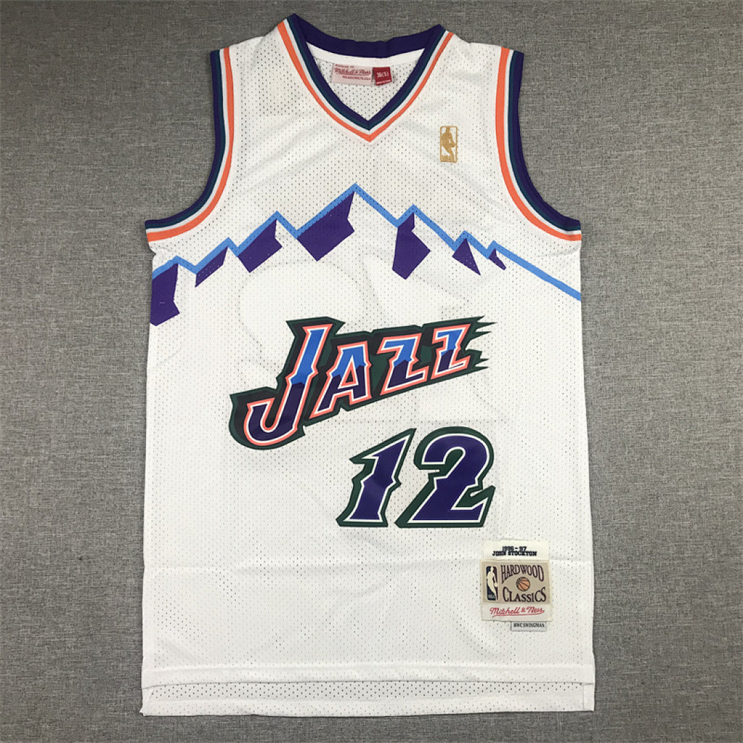 Utah Jazz John Stockton #12 Throwback 1996-97 White Embroidered Jersey
