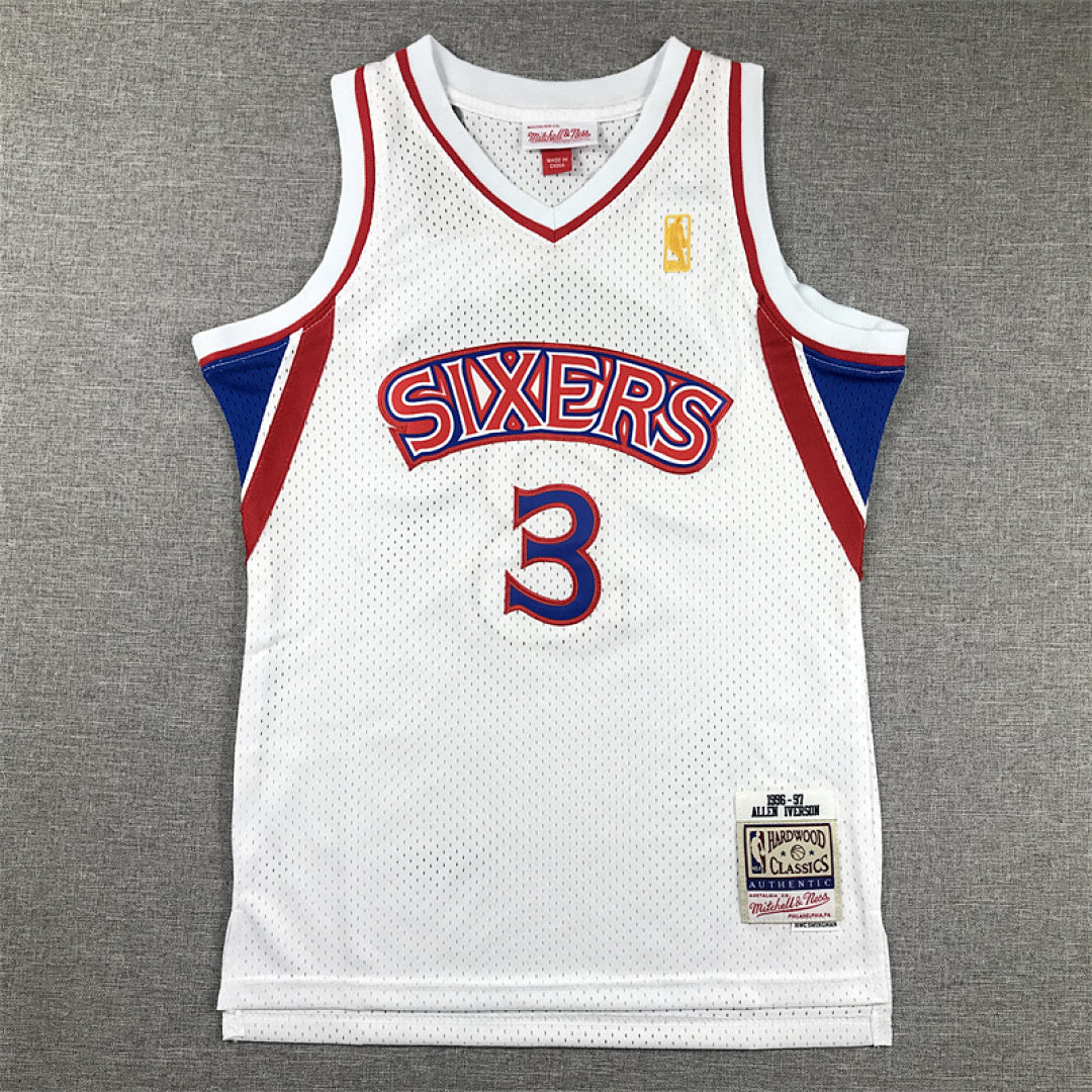 Youth Allen Iverson Philadelphia 76ers #3 Retro 1996-97 Throwback Embroidered Jersey