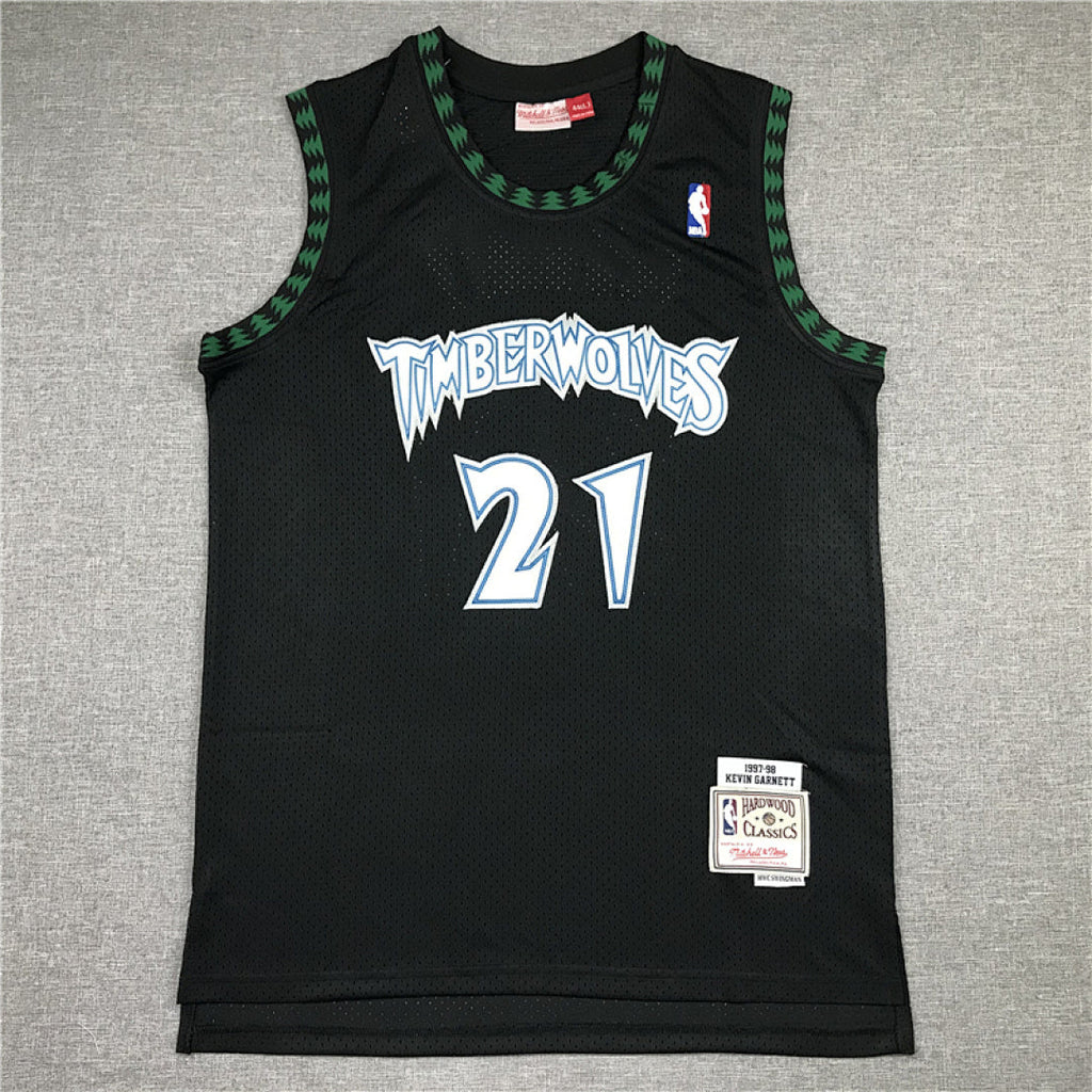 Kevin Garnett #21 Minnesota Timberwolves 1997-98 Black Throwback Embroidered Jersey
