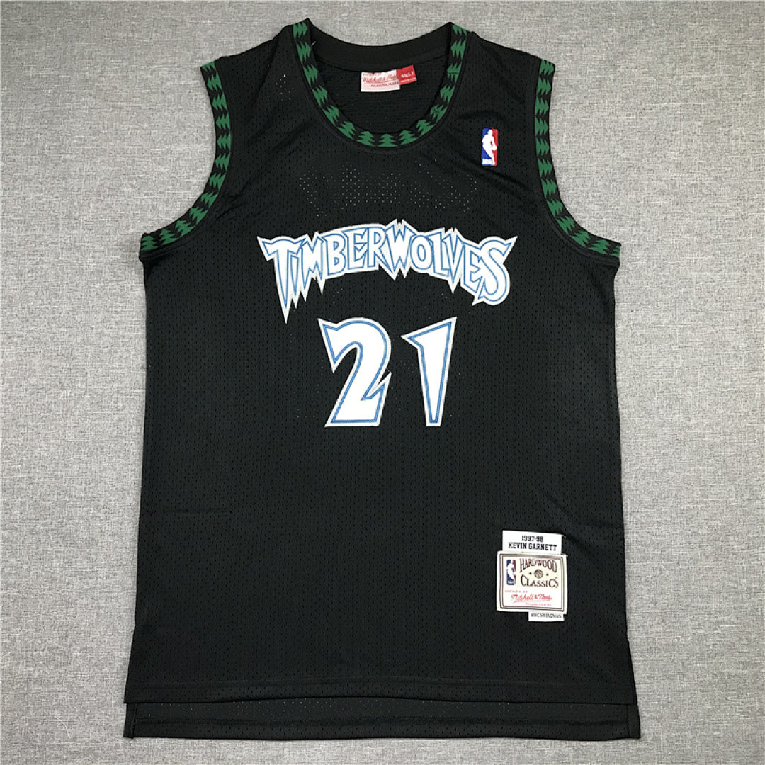 Kevin Garnett #21 Minnesota Timberwolves 1997-98 Black Throwback Embroidered Jersey