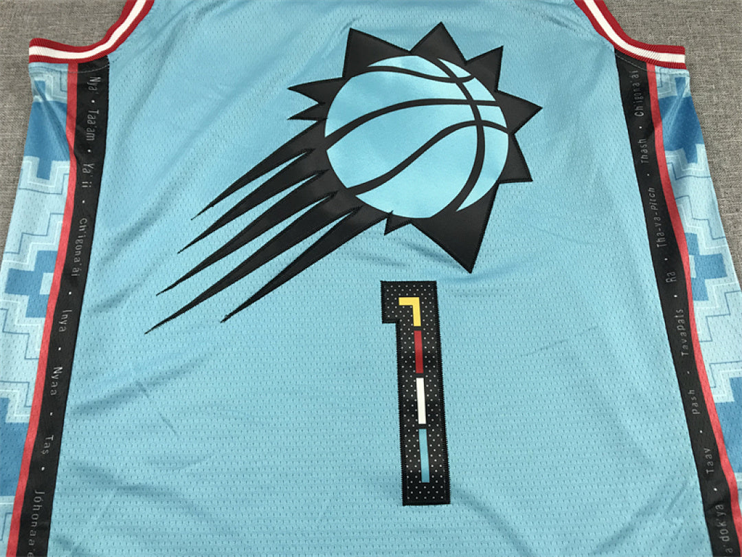 Devin Booker #1 Phoenix Suns Blue City Edition Swingman Embroidered Jersey
