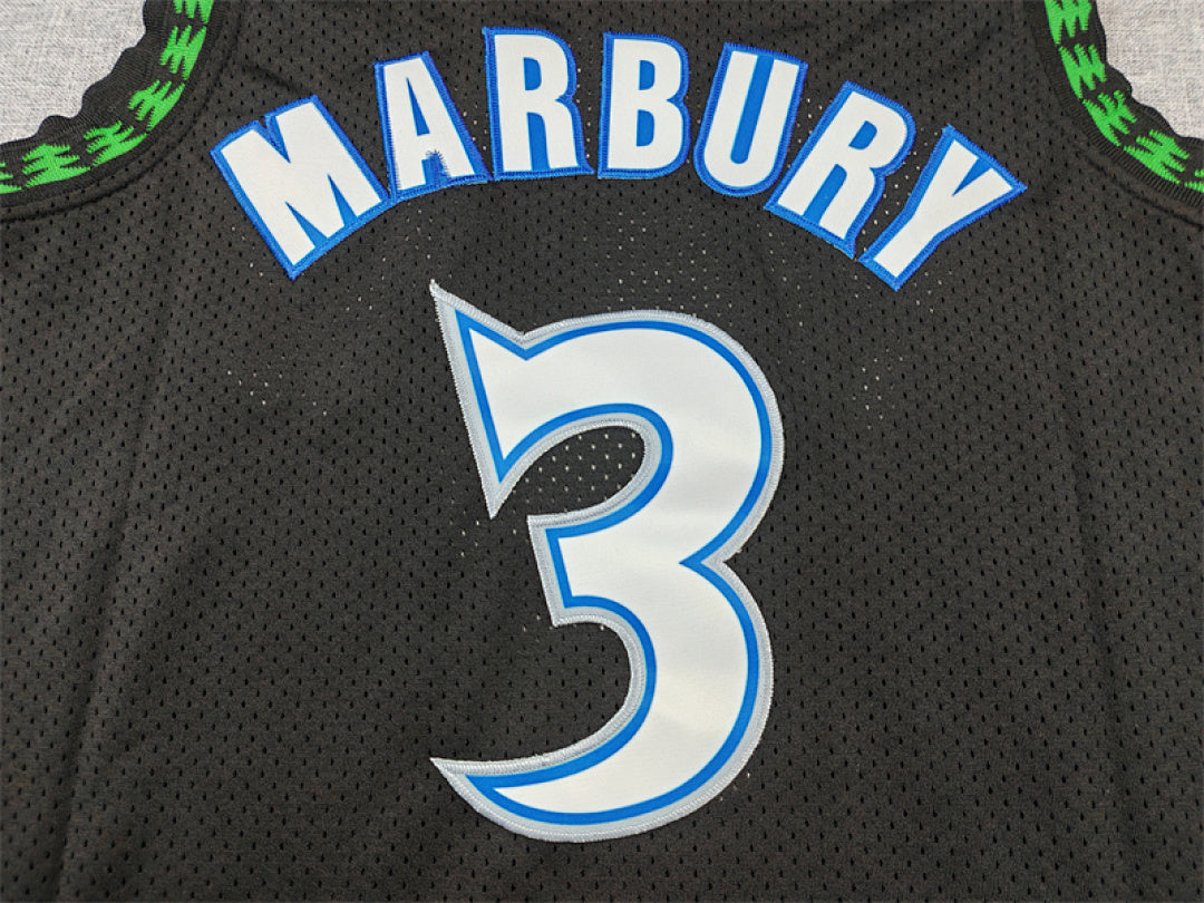 Stephon Marbury #3 Minnesota Timberwolves 1997-98 Black Throwback Embroidered Jersey