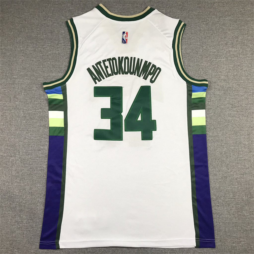 Giannis Antetokounmpo# 34 Milwaukee Bucks 2022 White City Edition Swingman Embroidered Jersey