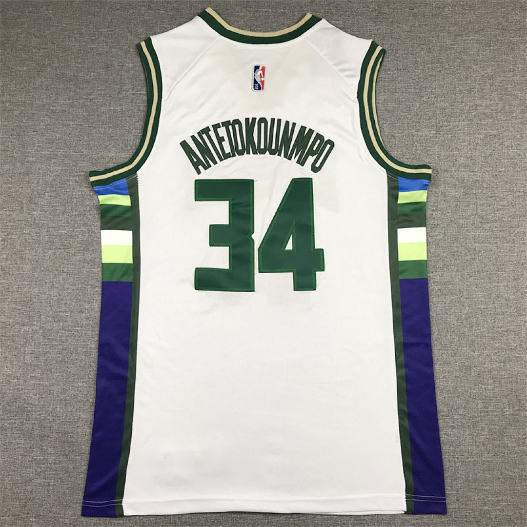Giannis Antetokounmpo# 34 Milwaukee Bucks 2022 White City Edition Swingman Embroidered Jersey