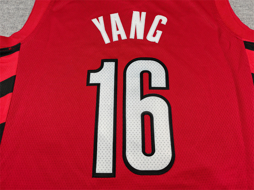 Yang Hansen#16 Portland Trail Blazers Red City Edition Swingman Embroidered Jersey