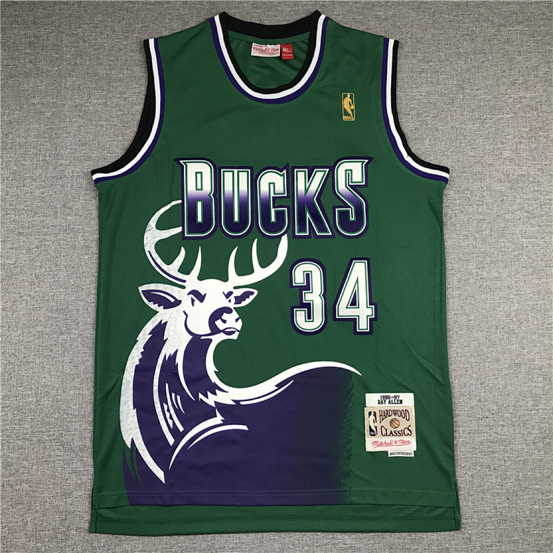 Giannis Antetokounmpo# 34 Milwaukee Bucks 1996-97 Throwback Embroidered Jersey