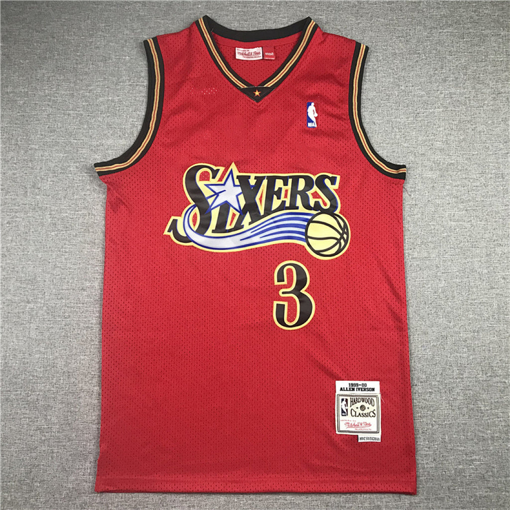 Allen Ezail Iverson #3 Philadelphia 76ers 1999-00 Red Throwback Embroidered Jersey