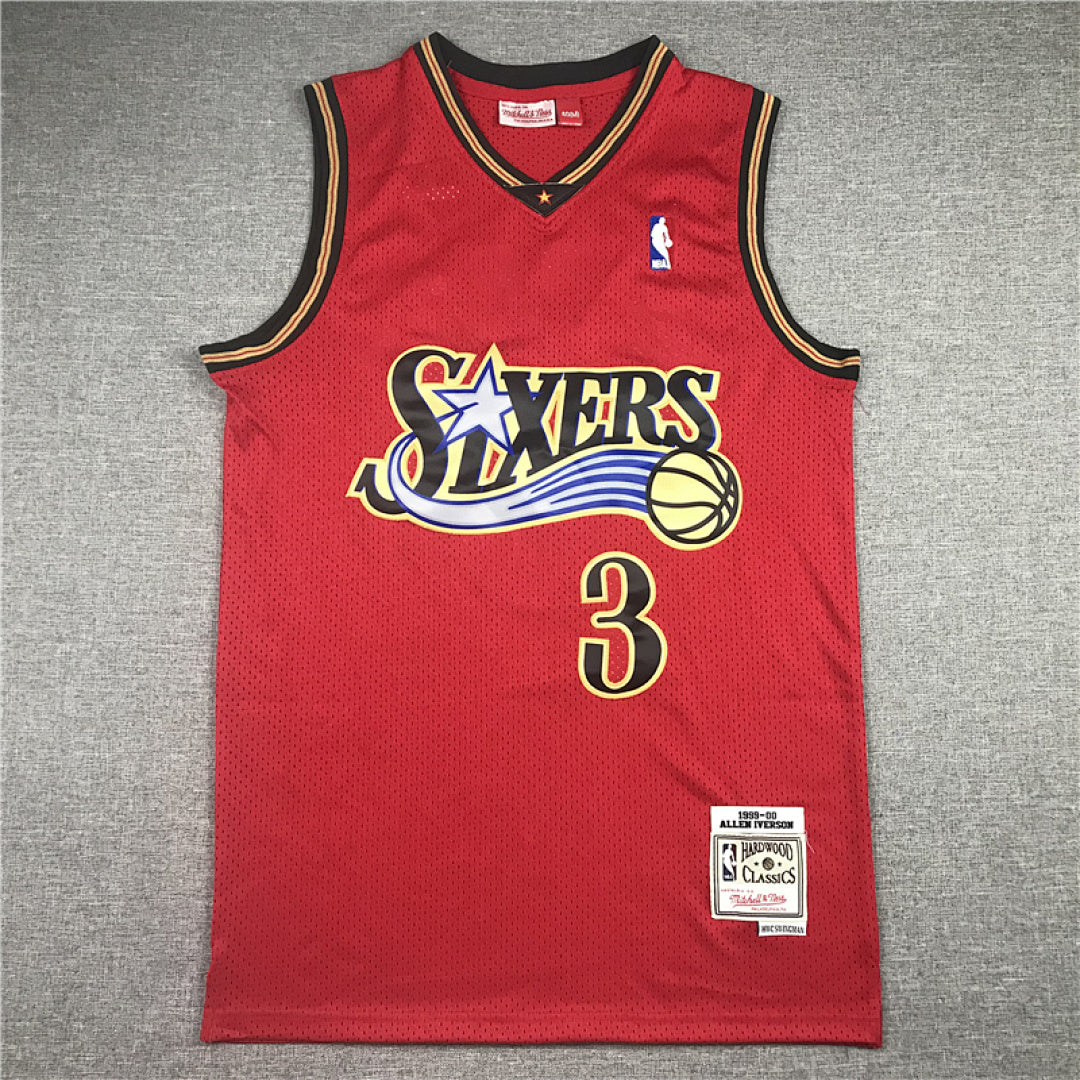 Allen Ezail Iverson #3 Philadelphia 76ers 1999-00 Red Throwback Embroidered Jersey
