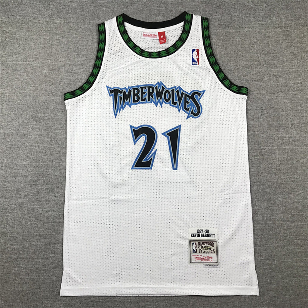 Kevin Garnett #21 Minnesota Timberwolves White 1997-98 Throwback Embroidered Jersey