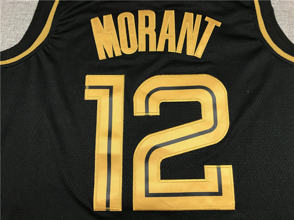 Ja Morant# 12 Memphis Grizzlies  Black & Gold Edition  Embroidered Jersey