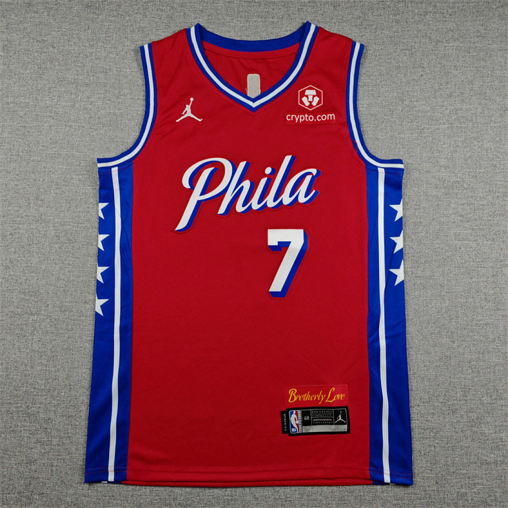 Philadelphia 76ers Jaylen Brown #7 Red Jersey – Embroidered