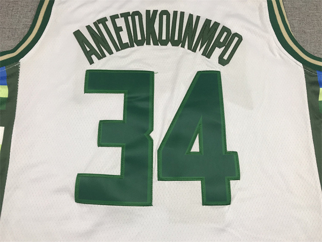 Giannis Antetokounmpo# 34 Milwaukee Bucks 2022 White City Edition Swingman Embroidered Jersey