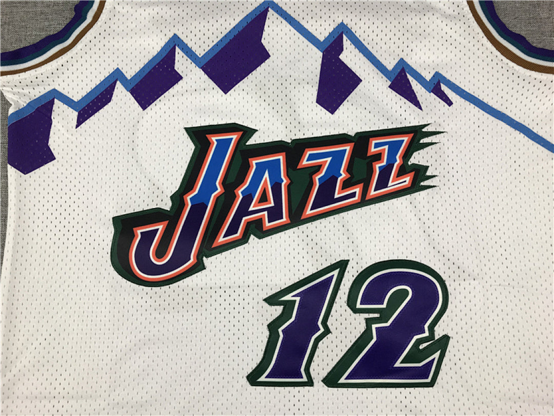Utah Jazz John Stockton #12 Throwback 1996-97 White Embroidered Jersey
