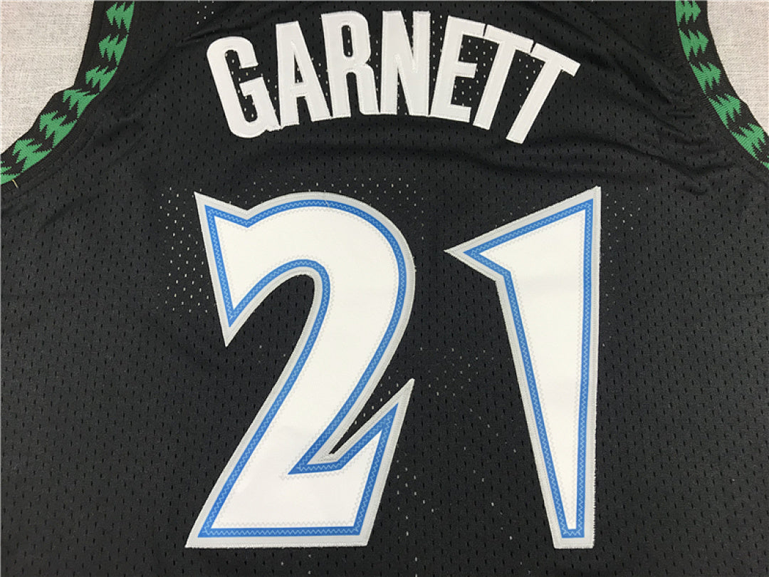 Kevin Garnett #21 Minnesota Timberwolves 1997-98 Black Throwback Embroidered Jersey