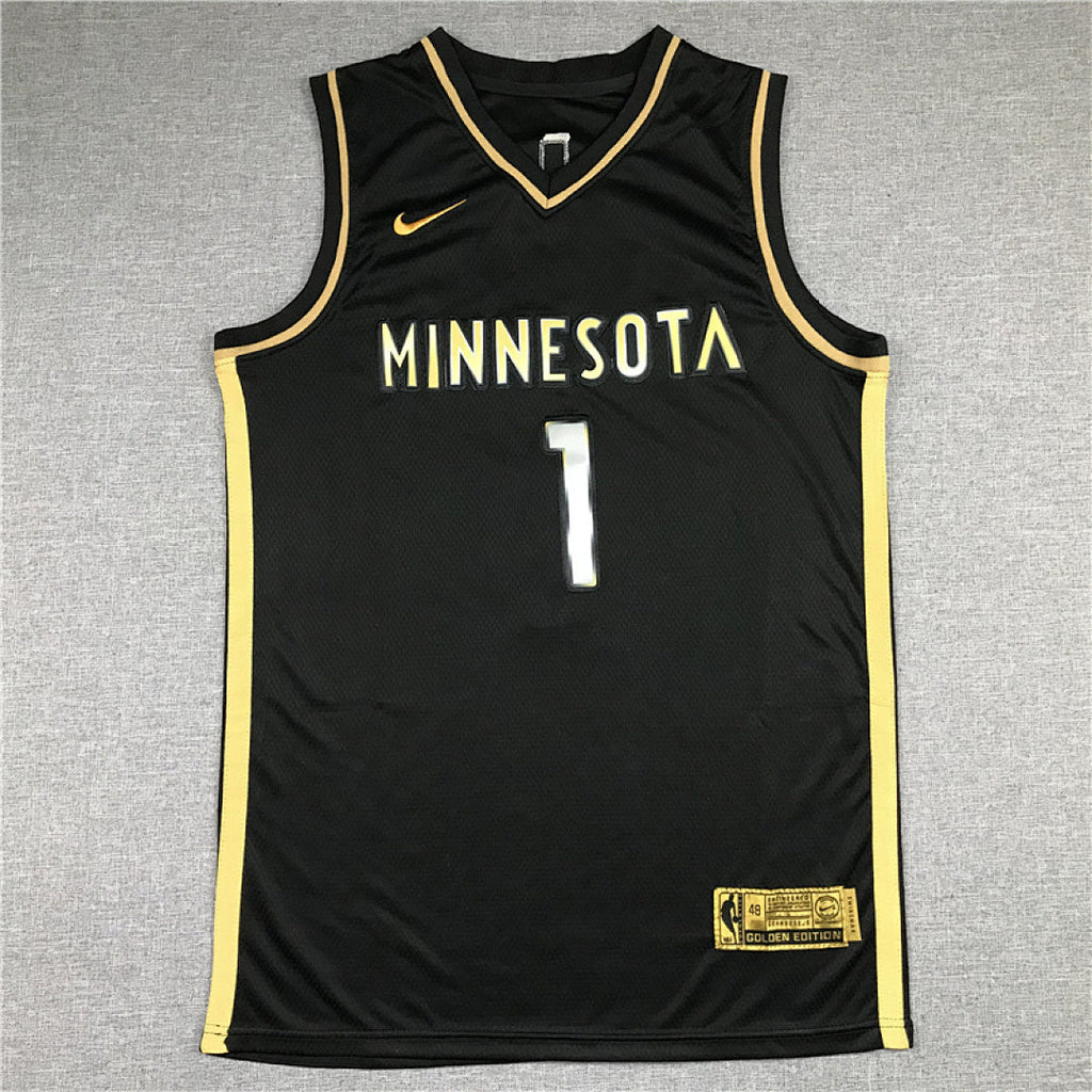 Anthony Edwards #1 Minnesota Timberwolves Black & Gold City Edition Swingman Embroidered Jersey