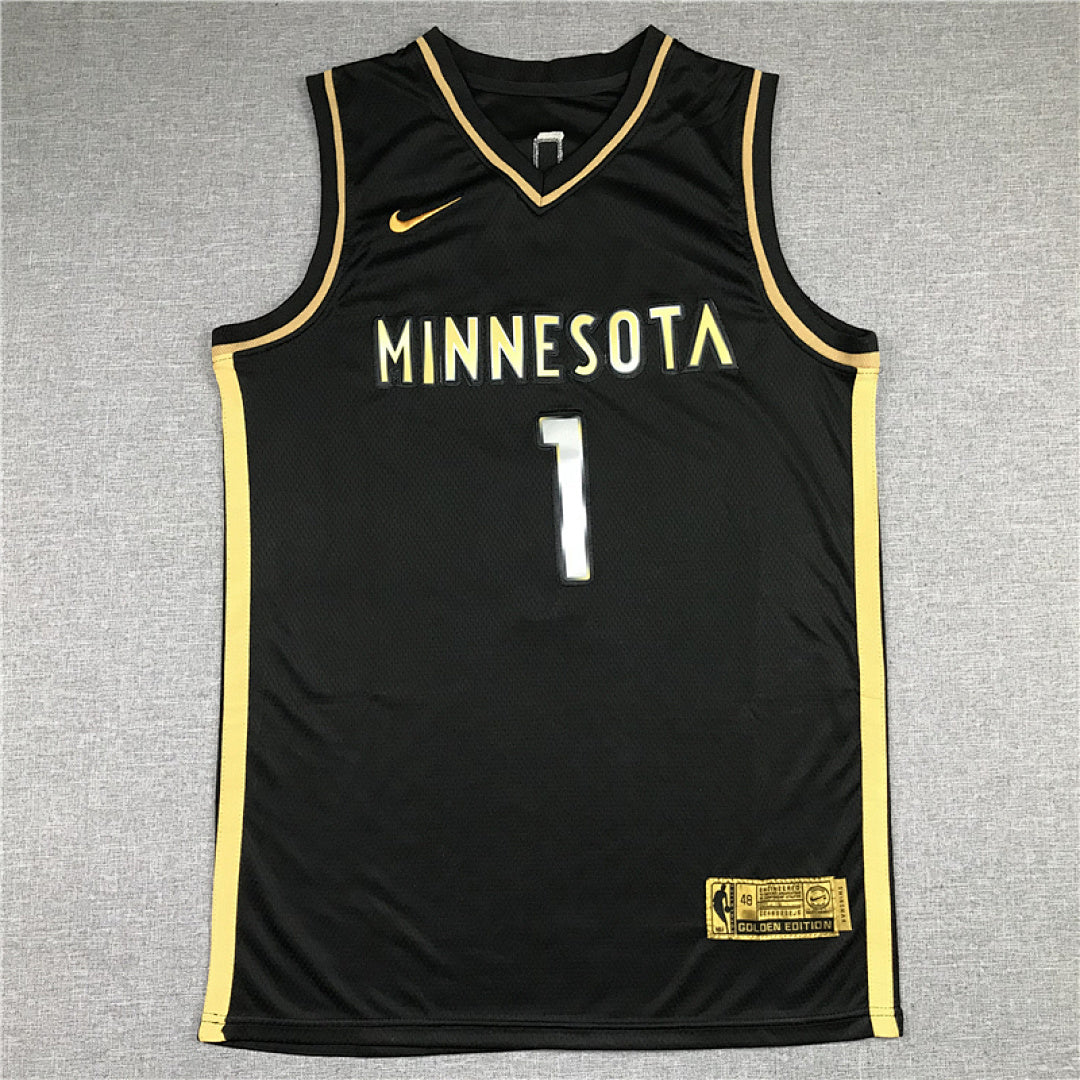 Anthony Edwards #1 Minnesota Timberwolves Black & Gold City Edition Swingman Embroidered Jersey