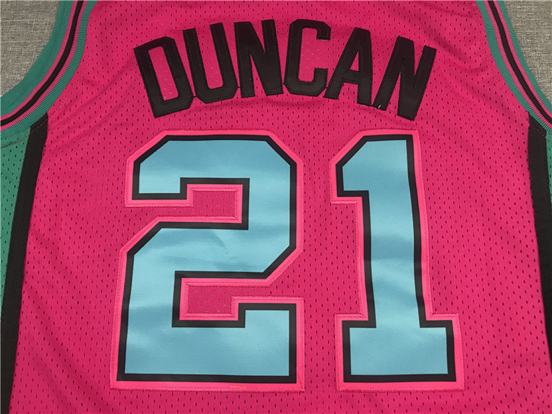 Tim Duncan #21 San Antonio Spurs 1998-99 Pink Throwback Embroidered Jersey  [Pre-Order]