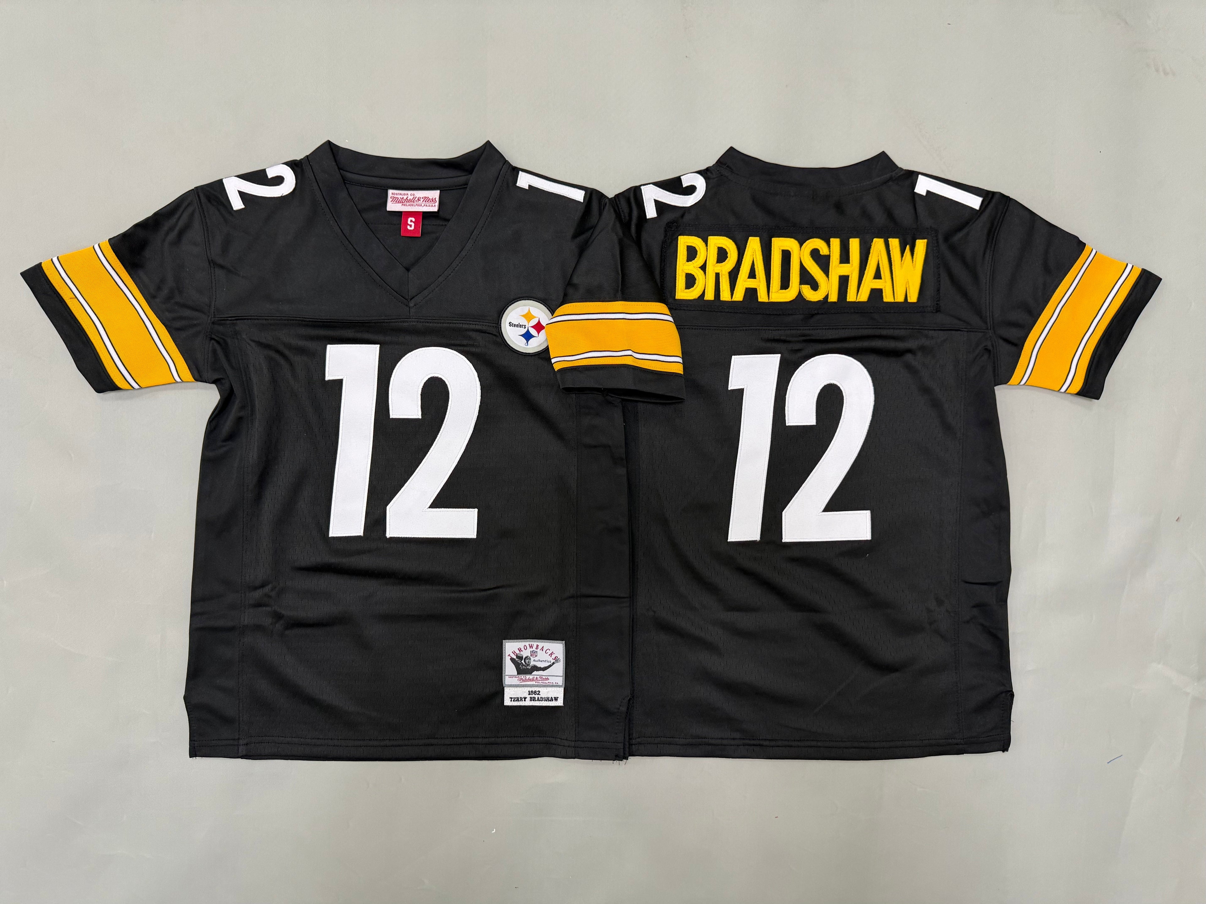 Youth Terry Bradshaw#12 Pittsburgh Steelers Black Vintage Throwback Jersey