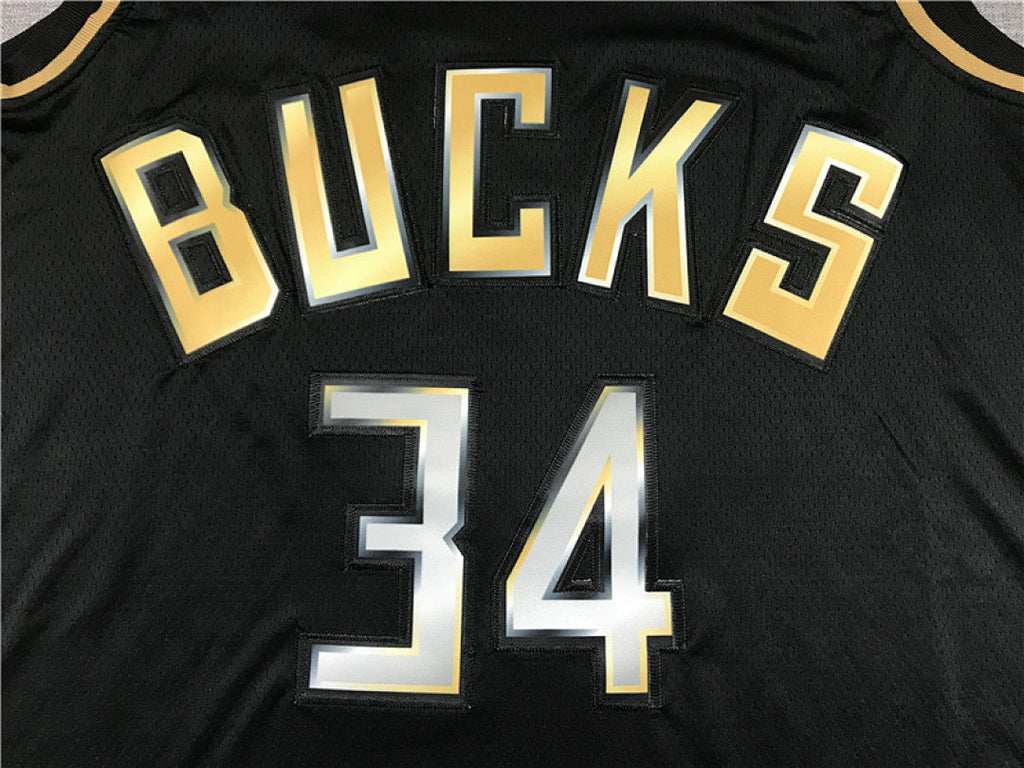 Giannis Antetokounmpo# 34 Milwaukee Bucks Black & Gold City Edition Swingman Embroidered Jersey
