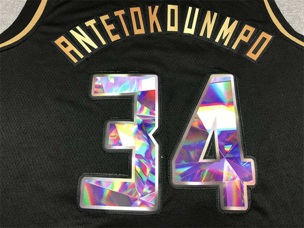 Giannis Antetokounmpo# 34 Milwaukee Bucks Black & Gold City Edition Swingman Embroidered Jersey