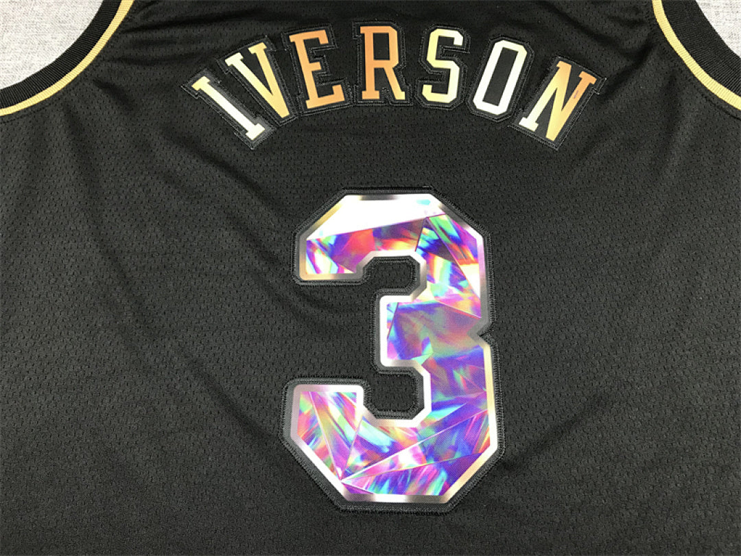 Allen Iverson #3 Philadelphia 76ers Black & Gold City Edition Swingman Embroidered Jersey