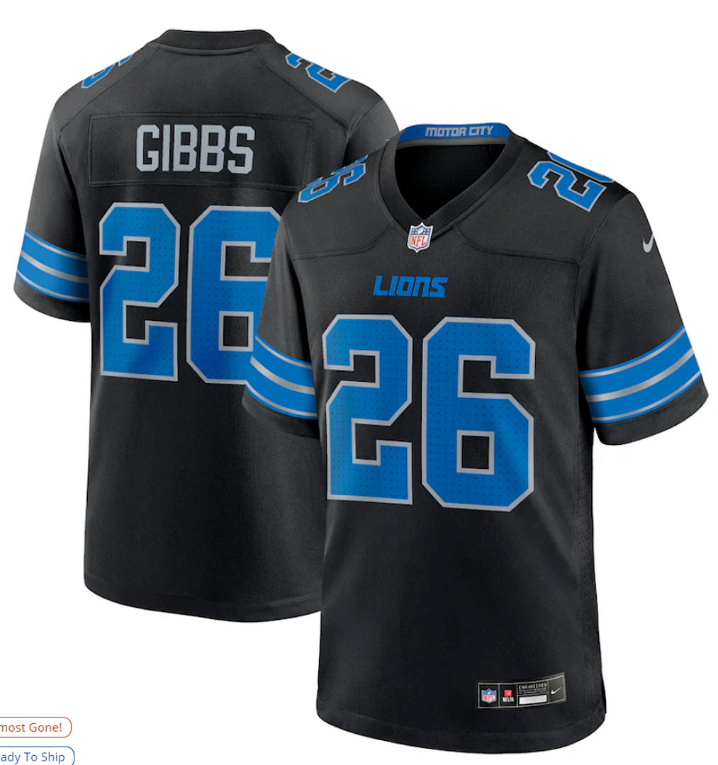 Jahmyr Gibbs #26 Detroit Lions black Jersey