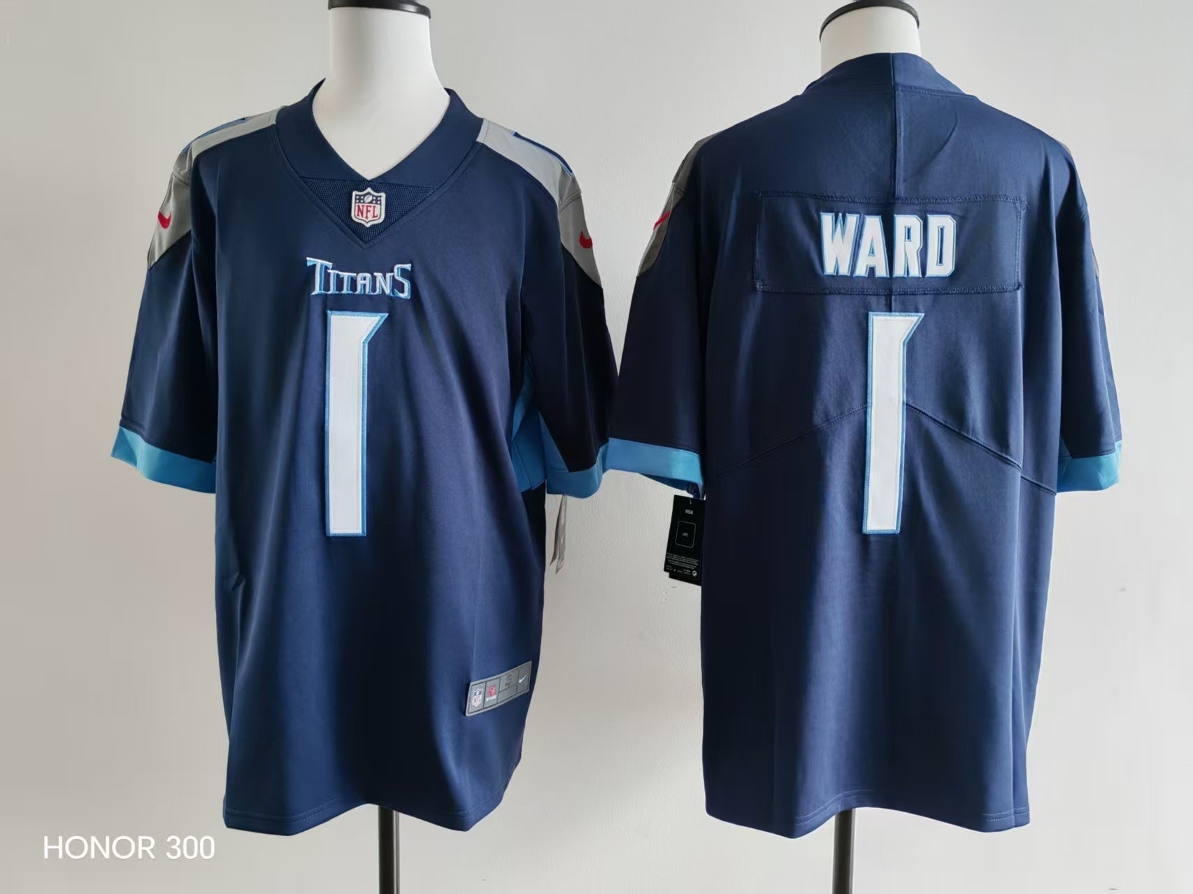 Tennessee Titans Cameron Ward #1 Navy Blue Jersey