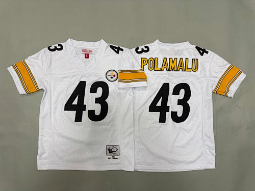 Youth Troy Polamalu#43 Pittsburgh Steelers White Vintage Throwback Jersey
