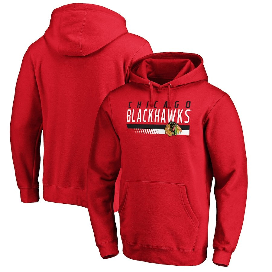 Men's  Branded Red Chicago Blackhawks Staggered Stripe Pullover Hoodie