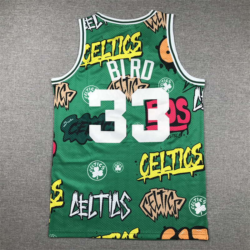 Boston Celtics Larry Bird #33 "Graffiti" 1985-86 Throwback Jersey — Embroidered