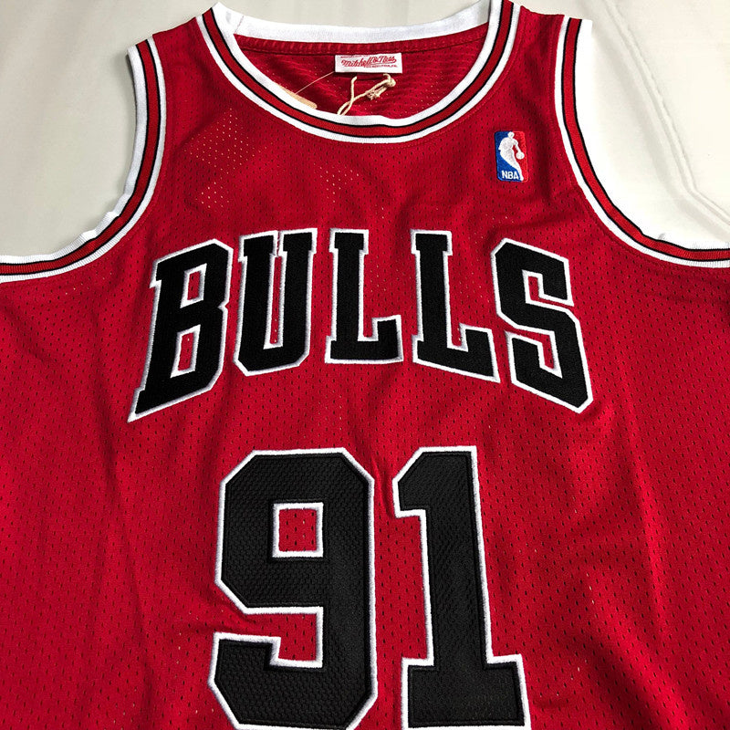 Chicago Bulls Dennis Rodman 91 Red  Thorwback Jersey