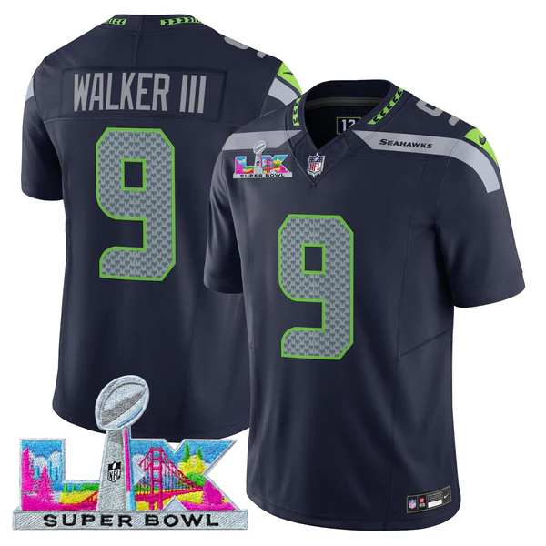 Kenneth Walker IIl #9 Seattle Seahawks Super Bowl LX Patch Game Jersey
