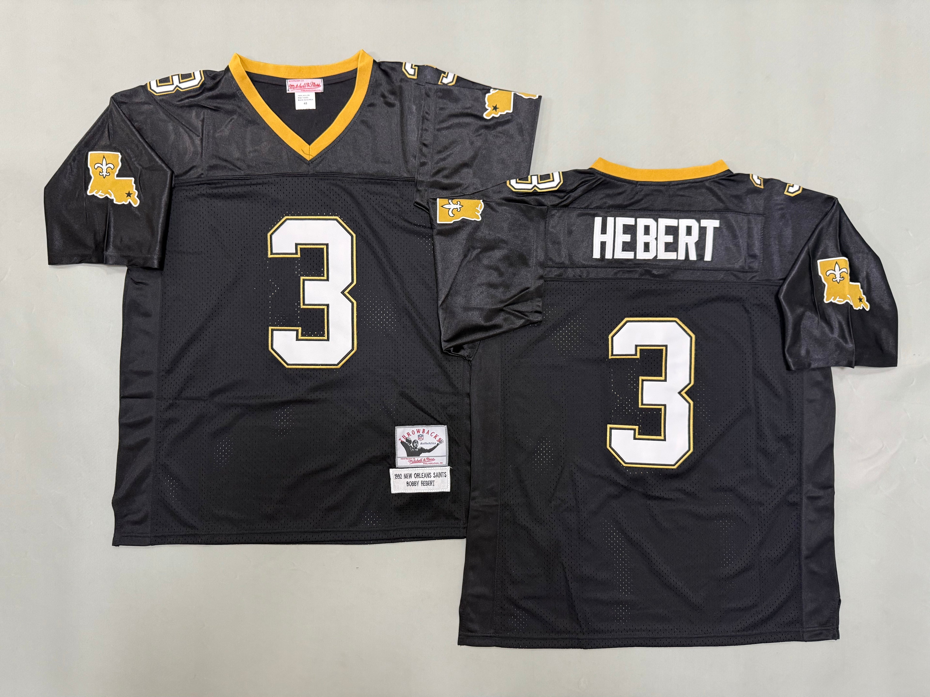 Mens Bobby Hebert#3 black New Orleans Saints Vintage Throwback Jersey