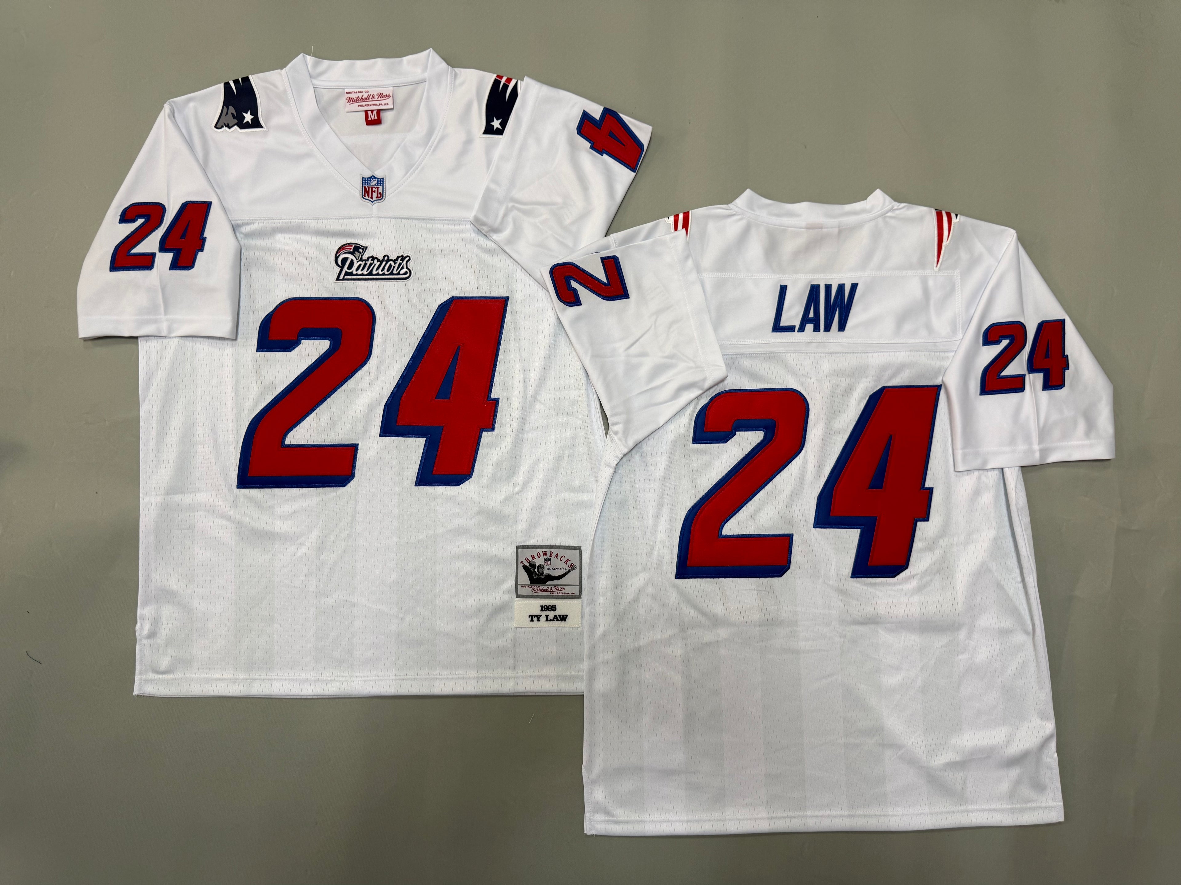 Mens Ty Law#24 white New England Patriots Vintage Throwback Jersey