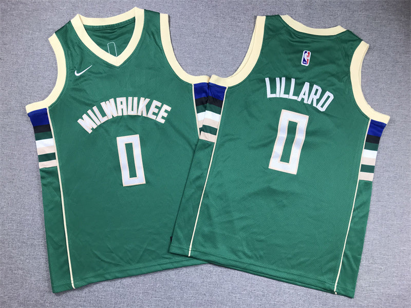 Youth Damian Lillard Milwaukee Bucks #0 City Edition Embroidered Jersey