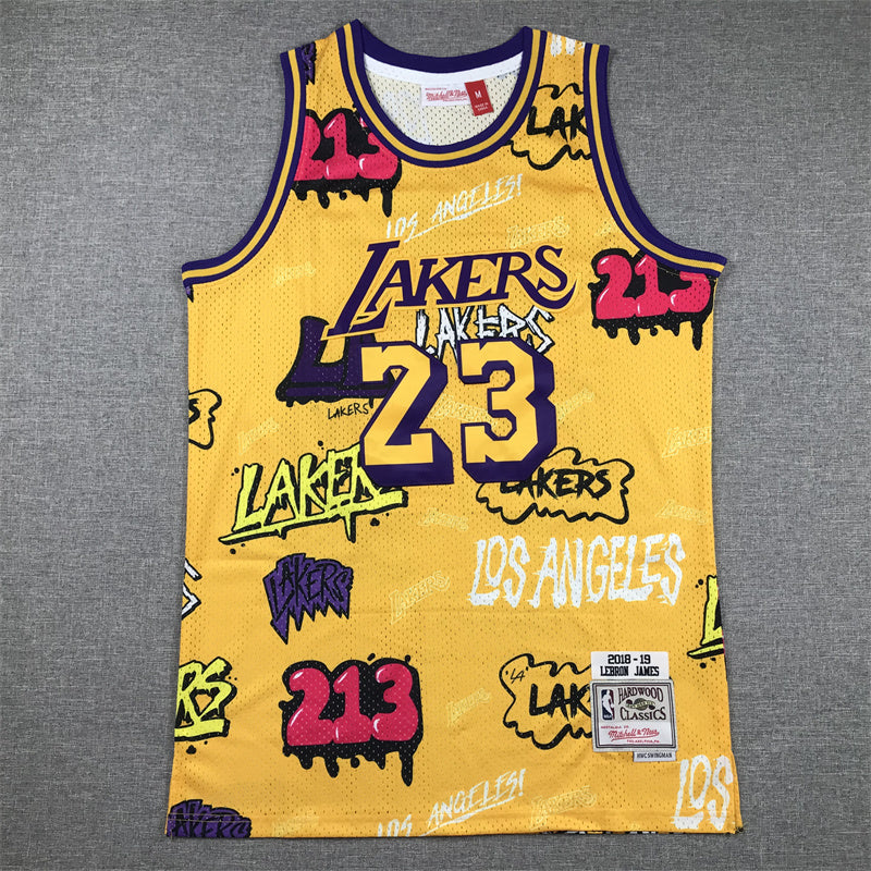 LeBron James #23 Los Angeles Lakers "Graffiti" 2018-19 Throwback Jersey — Embroidered