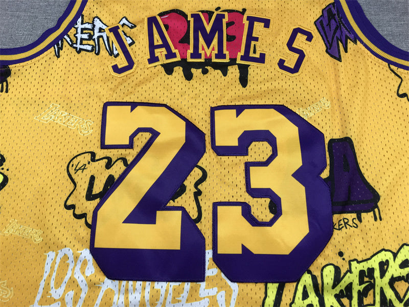 LeBron James #23 Los Angeles Lakers "Graffiti" 2018-19 Throwback Jersey — Embroidered