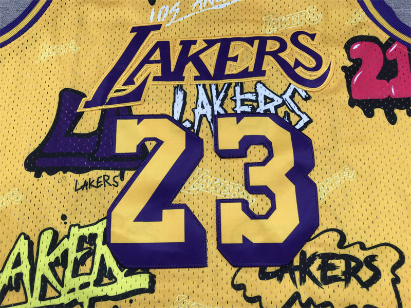 LeBron James #23 Los Angeles Lakers "Graffiti" 2018-19 Throwback Jersey — Embroidered