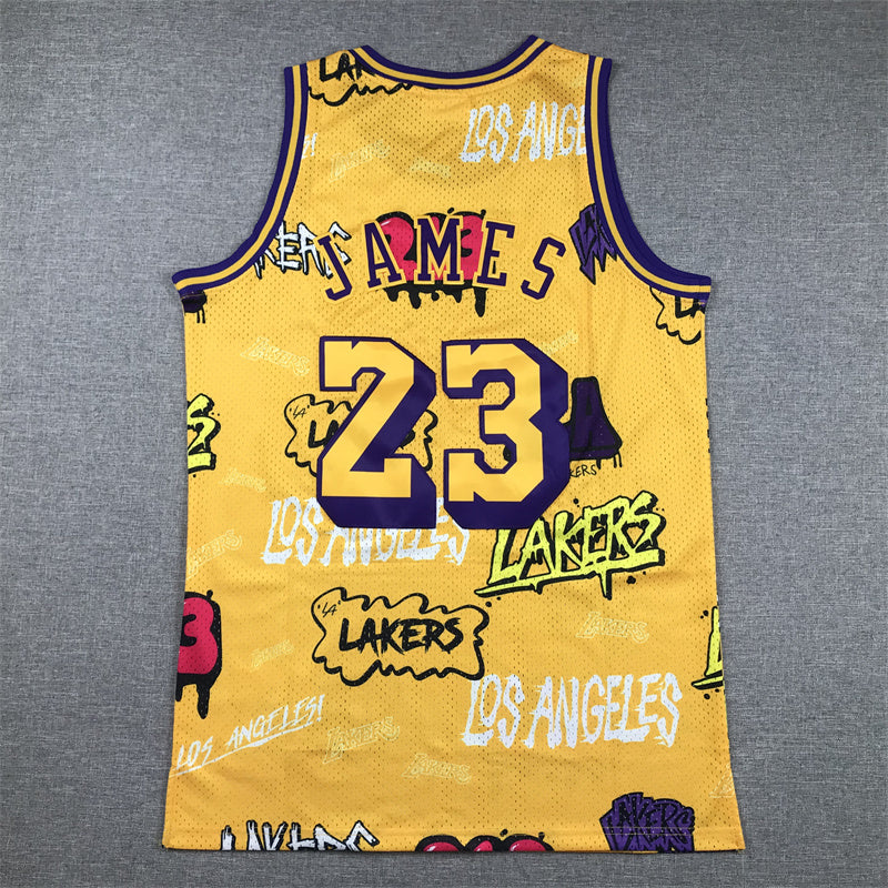 LeBron James #23 Los Angeles Lakers "Graffiti" 2018-19 Throwback Jersey — Embroidered