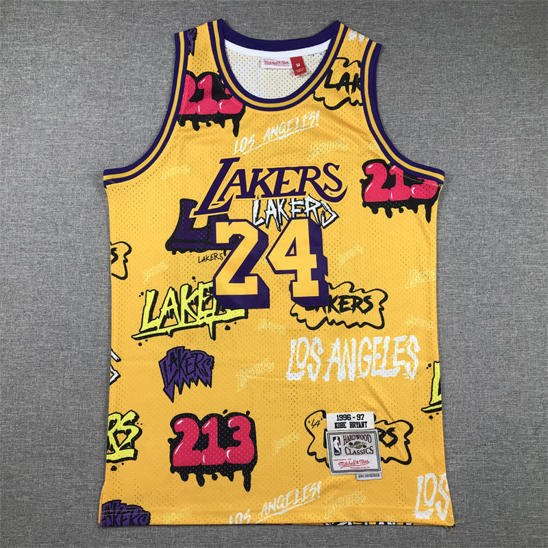 Kobe Bryant #24 1996-97 "Graffiti" Los Angeles Lakers Throwback Jersey — Embroidered