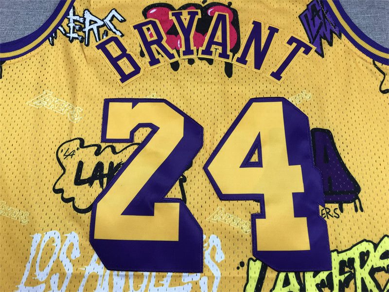 Kobe Bryant #24 1996-97 "Graffiti" Los Angeles Lakers Throwback Jersey — Embroidered