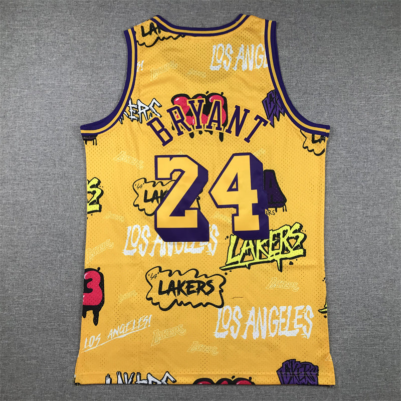 Kobe Bryant #24 1996-97 "Graffiti" Los Angeles Lakers Throwback Jersey — Embroidered