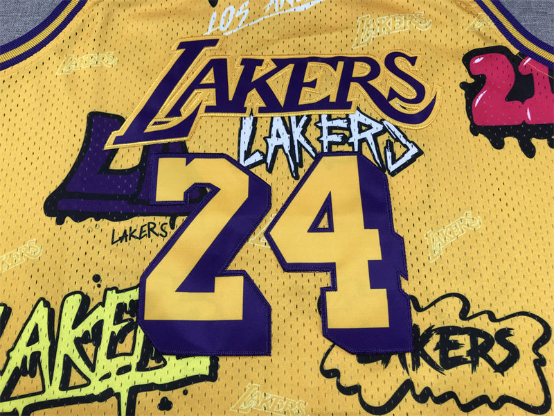 Kobe Bryant #24 1996-97 "Graffiti" Los Angeles Lakers Throwback Jersey — Embroidered
