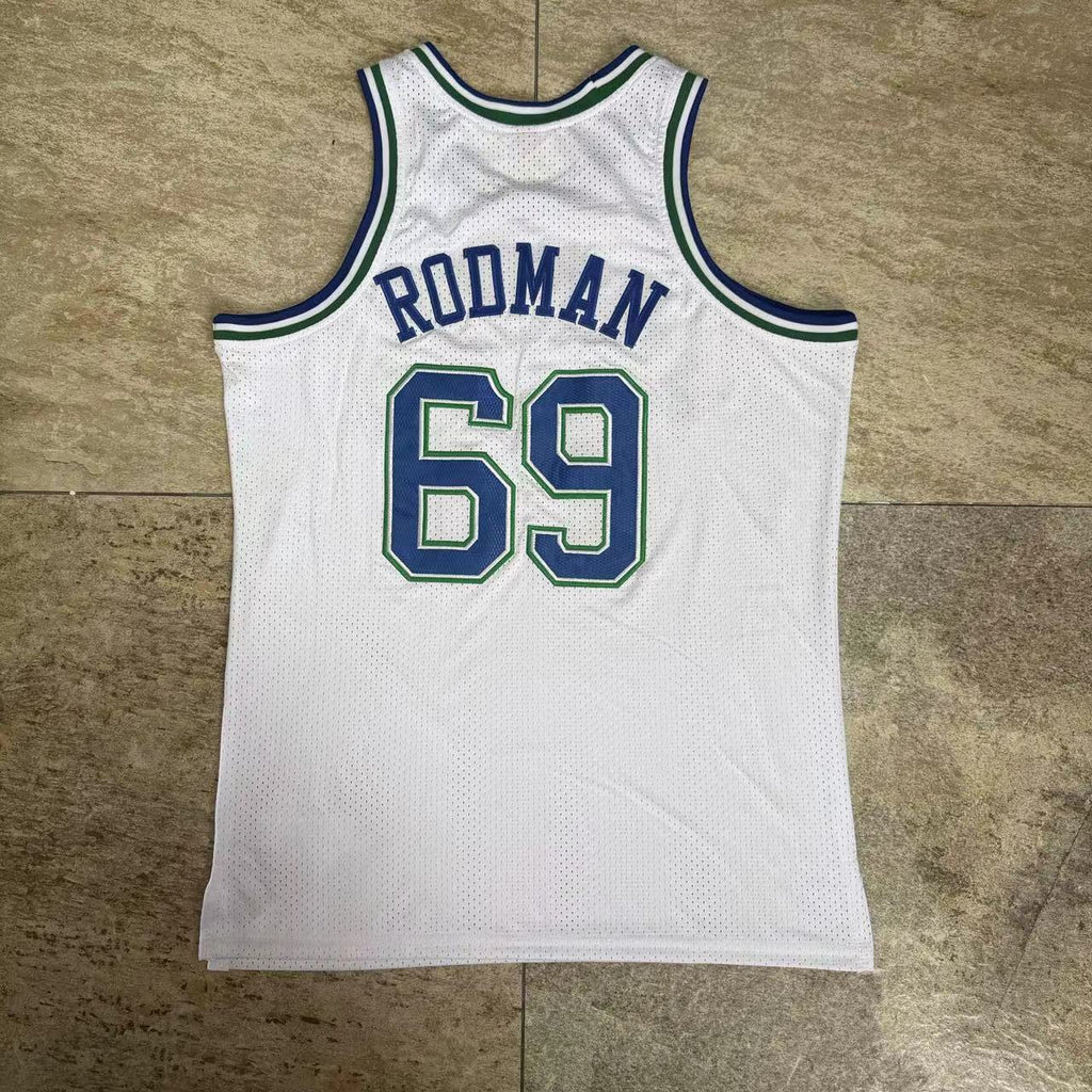 Rodman #69 Mitchell & Ness Mavericks 1999-00 Vintage White Densely Stitched Jersey