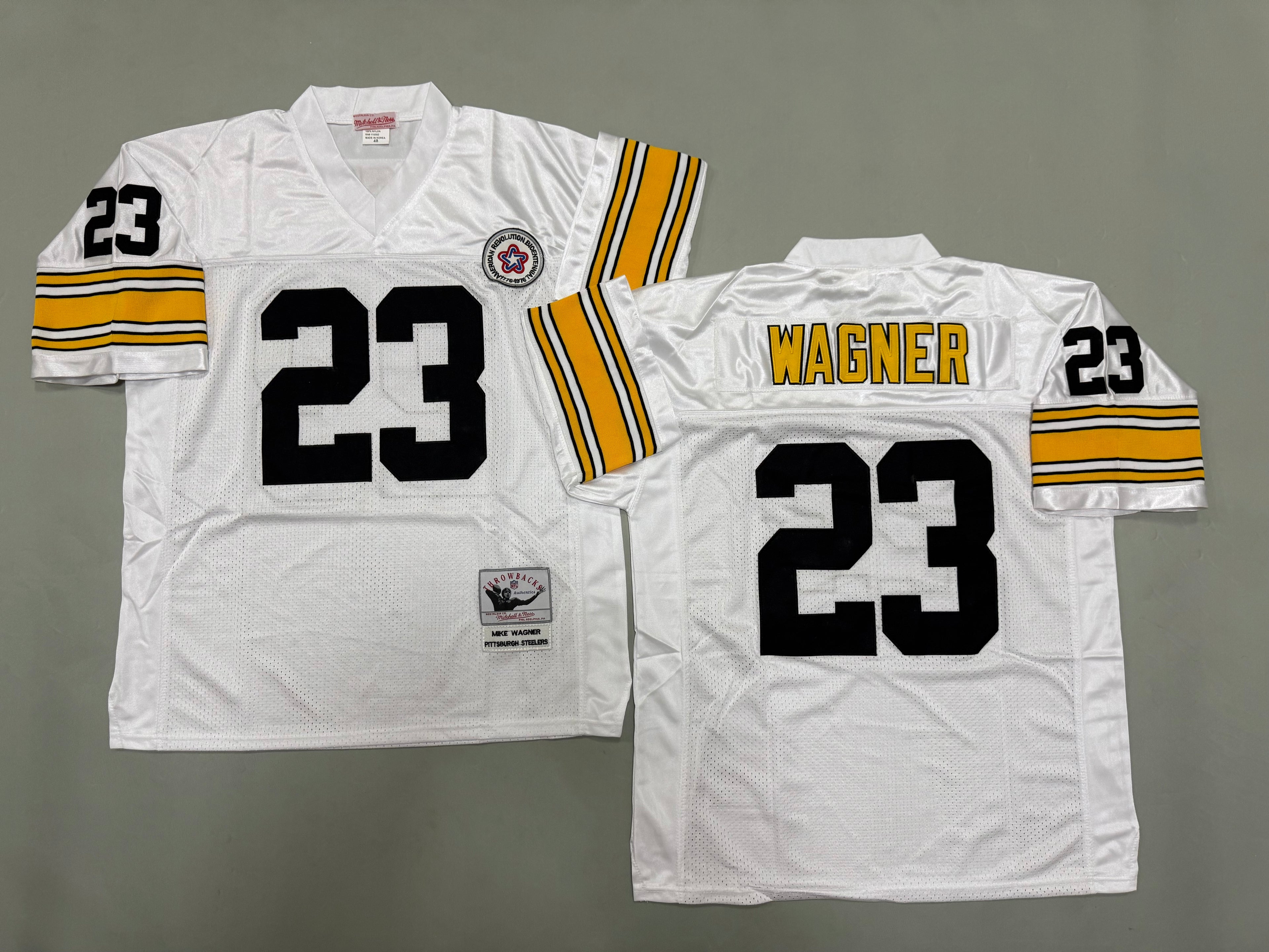 Mens Mike Wagner#23 white Pittsburgh Steelers Vintage Throwback Jersey