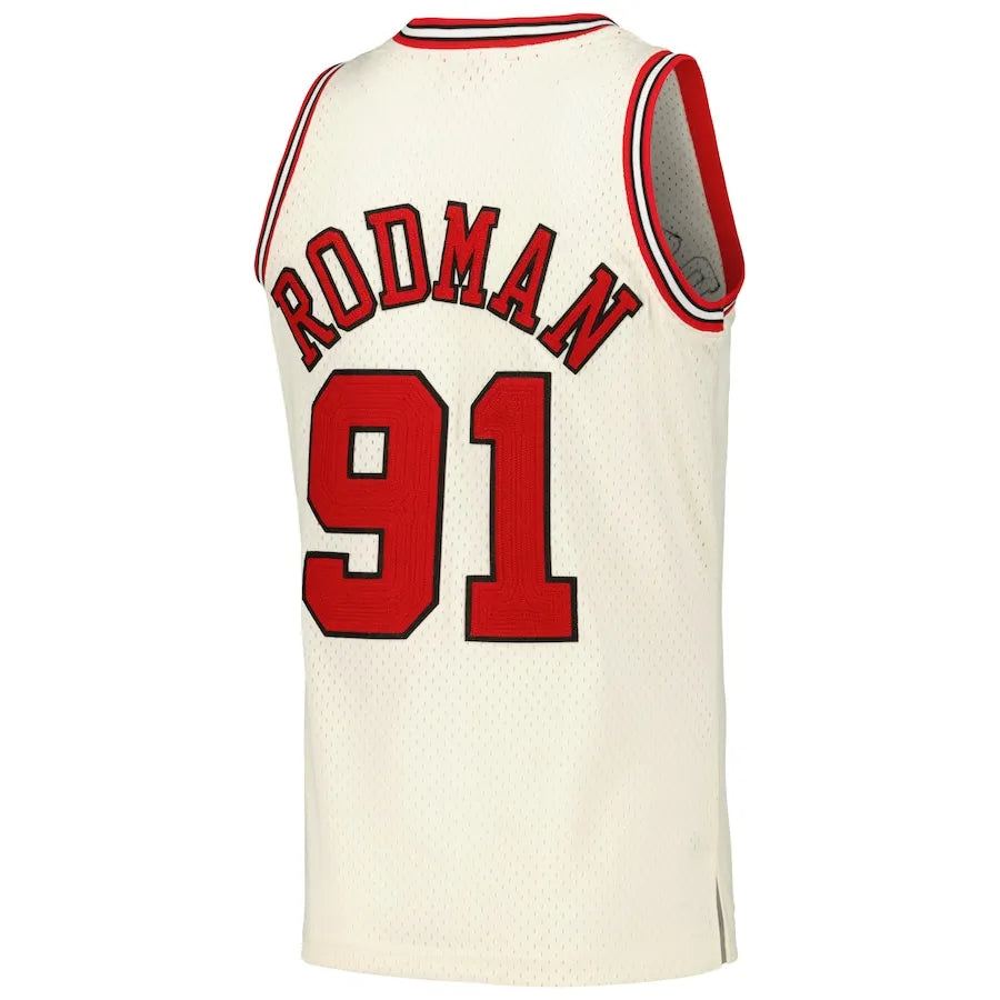 Dennis Rodman Chicago Bulls Mitchell & Ness Chainstitch Swingman Jersey - Cream