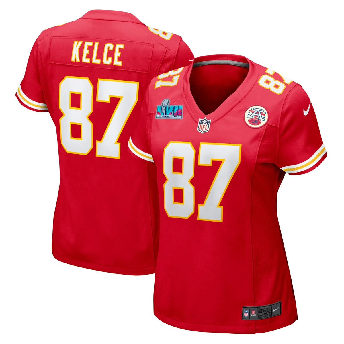Travis Kelce Kansas City Chiefs Women's Super Bowl LVII Patch Game Jersey - Red