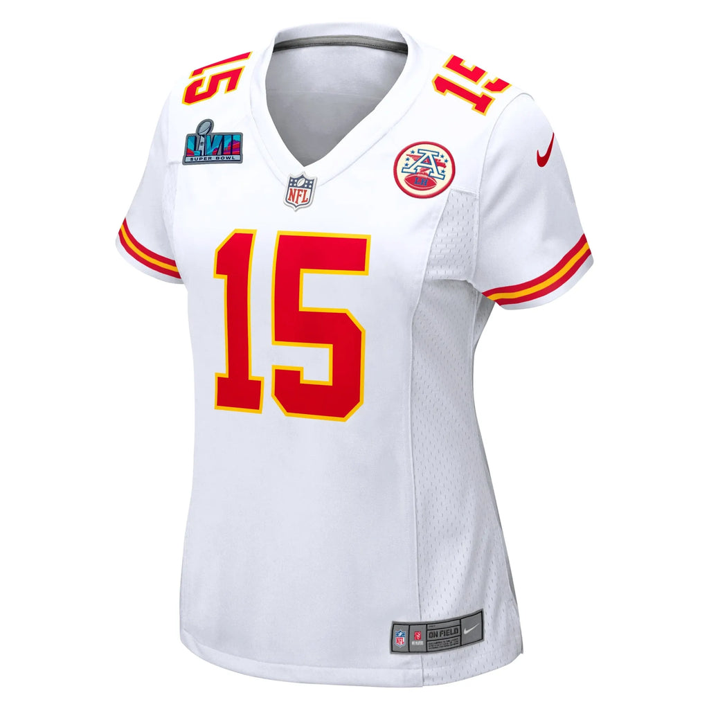 Patrick Mahomes Kansas City Chiefs Women's Super Bowl LVII Patch Away Game Jersey - White