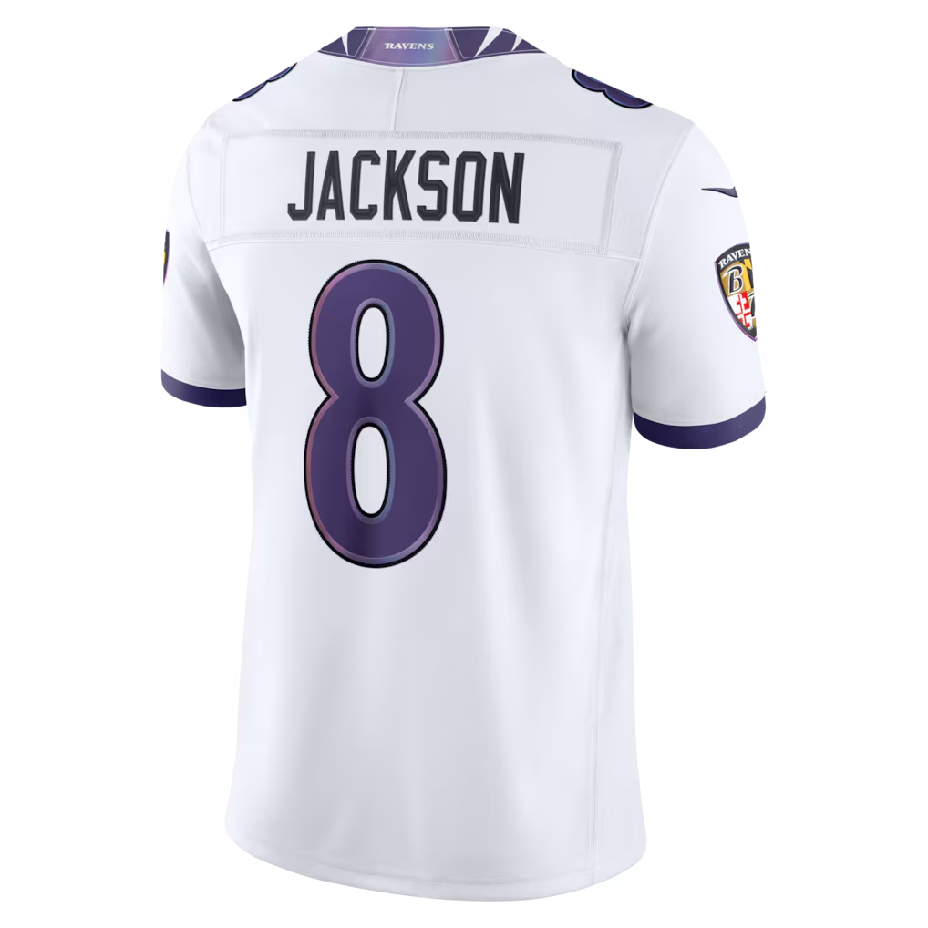 Men's Baltimore Ravens Lamar Jackson White Vapor F.U.S.E. Sewn Down Limited Jersey
